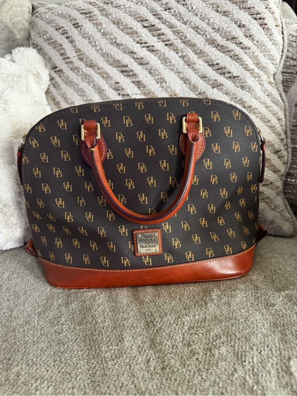Dooney & Bourke Brown & Tan Logo Dome Satchel